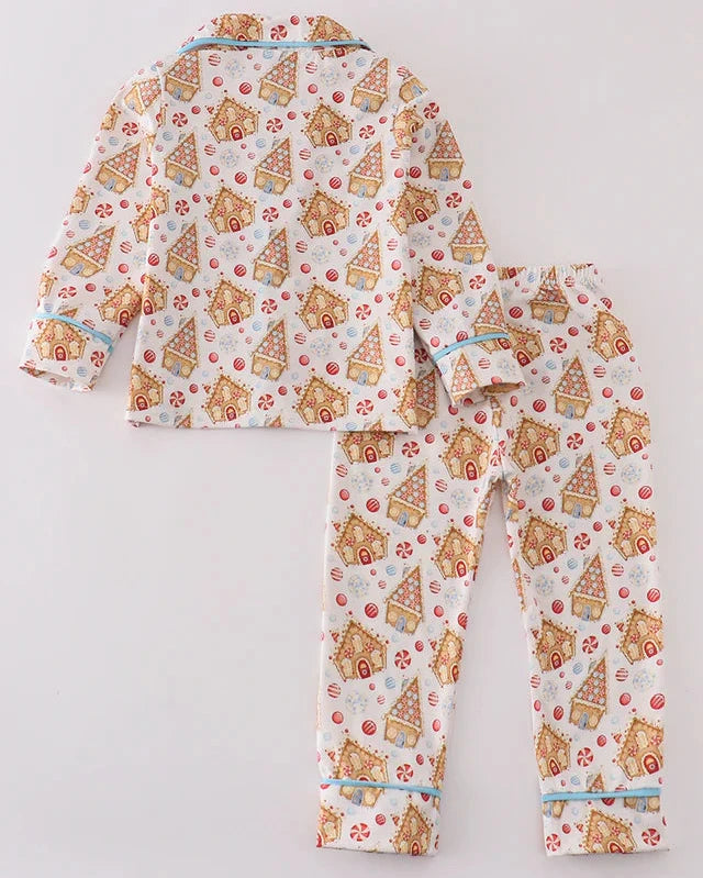 Gingerbread House Print Boy Pajamas Set