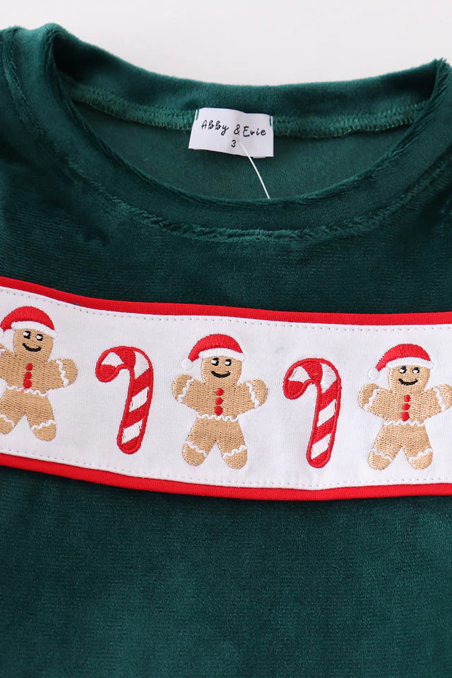 Forest Velvet Gingerbread Embroidered Boy Pants Set