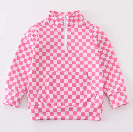 Pink Checkered Girl Pullover