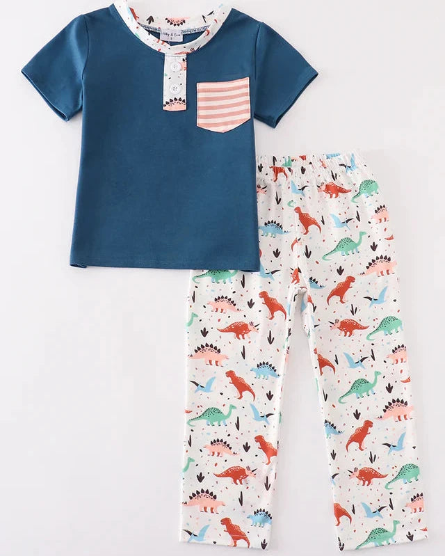 DinoRoar Print Navy Boy Pants Set