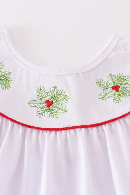 Red Christmas Holly Embroidered Bishop Girl Set