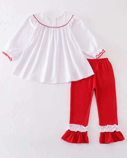 Red Christmas Holly Embroidered Bishop Girl Set