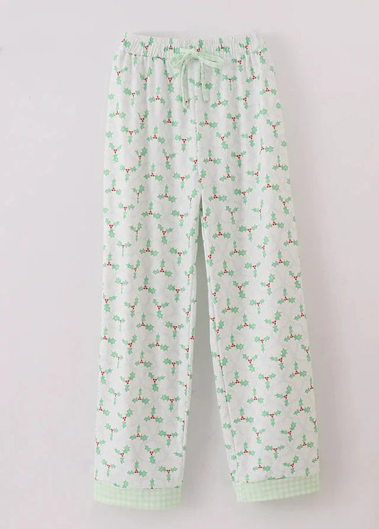 Christmas Holly Print Green Men’s Pajama Pants