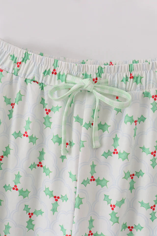 Christmas Holly Print Green Men’s Pajama Pants