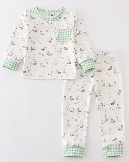 Sage Duck Print Boy Pajamas Set