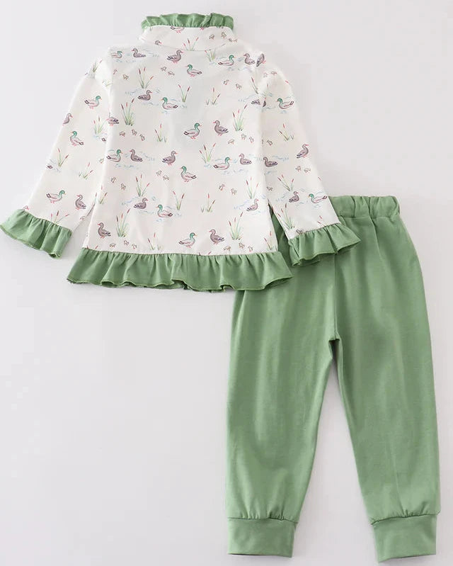 Sage Duck Print Girl Joggers Set