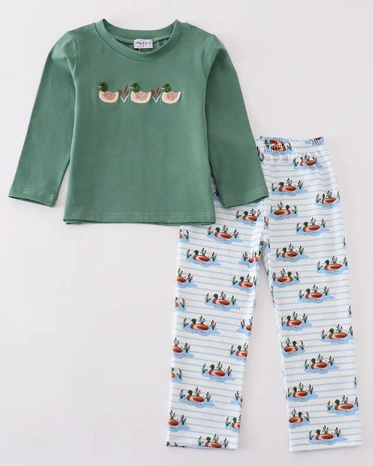 Forest Duck French Knot Boy Pants Set