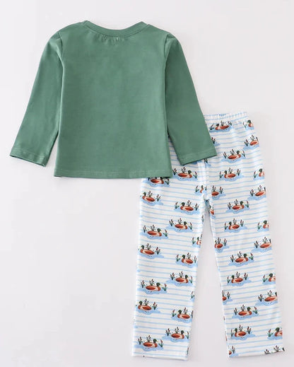 Forest Duck French Knot Boy Pants Set