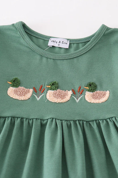 Forest Duck French Knot Girl Pants Set