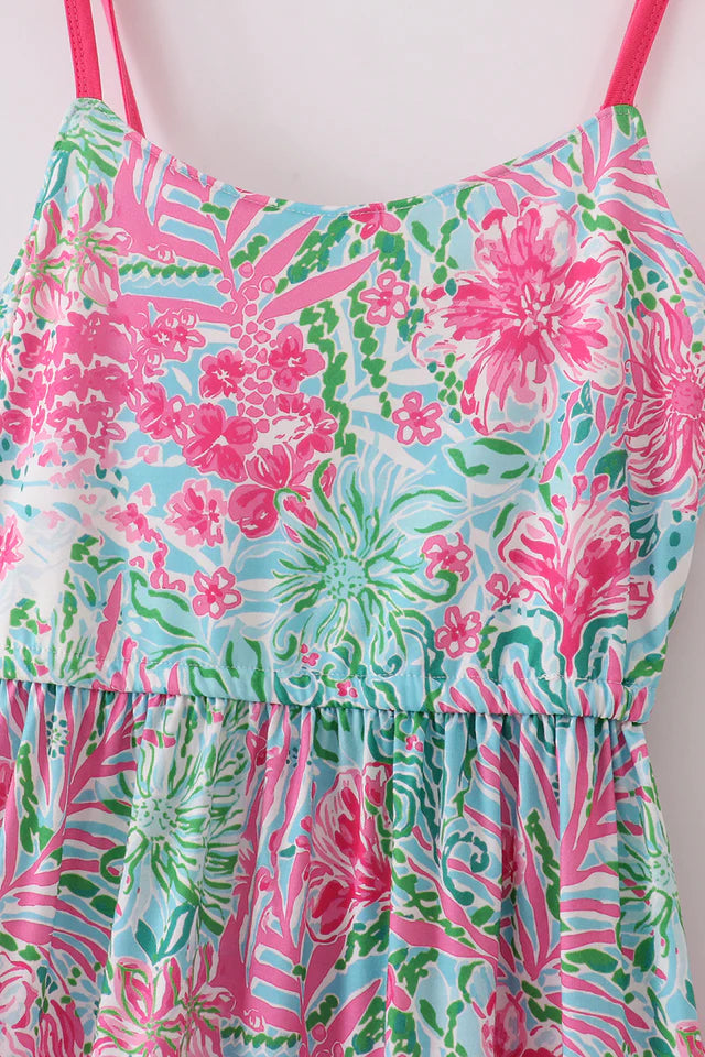 Pink Palm Paradise Print Women’s Tiered Dress