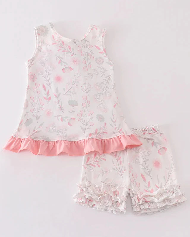 Pink Blush Meadow Girl Shorts Set