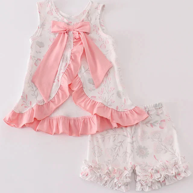 Pink Blush Meadow Girl Shorts Set