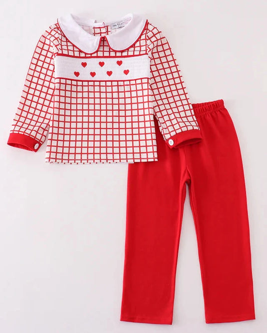 Smocked Heart Embroidered Boy Set