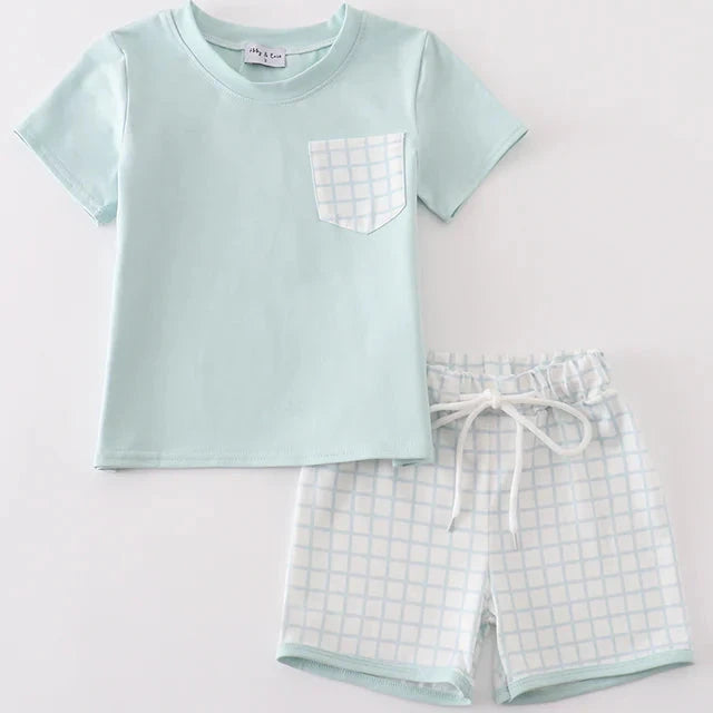 Drake Blue Checkered Boy Shorts Set