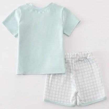 Drake Blue Checkered Boy Shorts Set