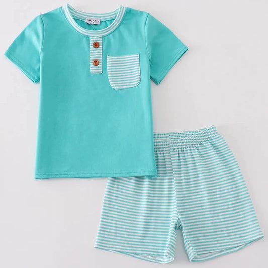 Tate Mint Stripe Boy Shorts Set