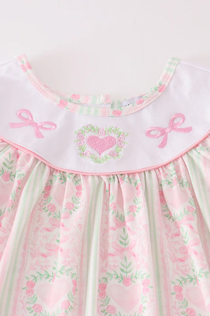 Valentine Hearts + Bows Embroidered Girl Set