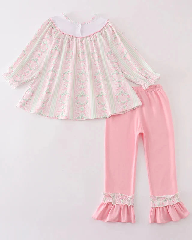 Valentine Hearts + Bows Embroidered Girl Set