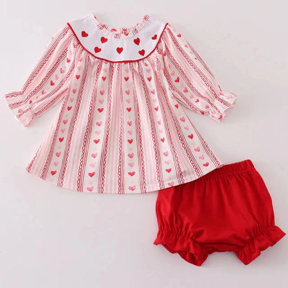 Valentine's Day Heart Embroidered Girl Bloomers Set