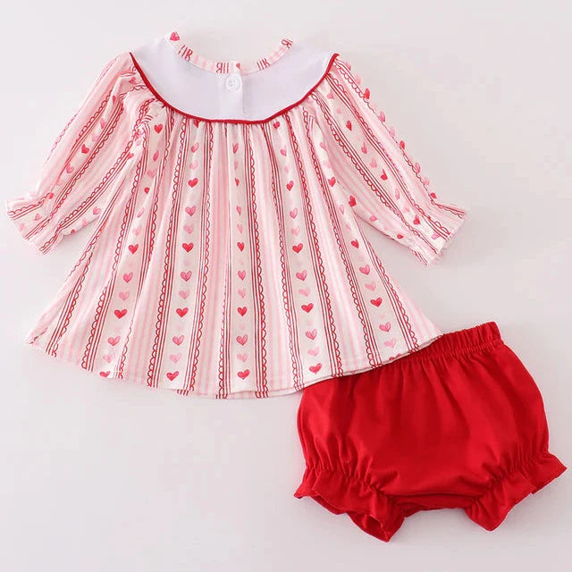 Valentine's Day Heart Embroidered Girl Bloomers Set