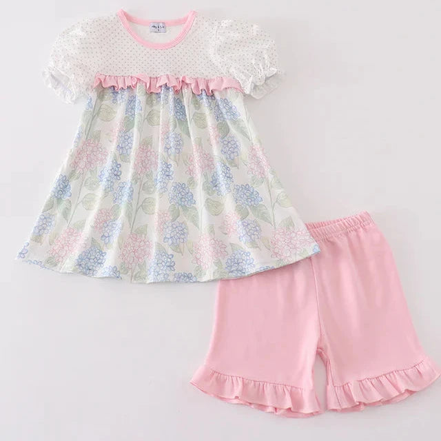 Pink Blossom Serenity Print Girl Shorts Set