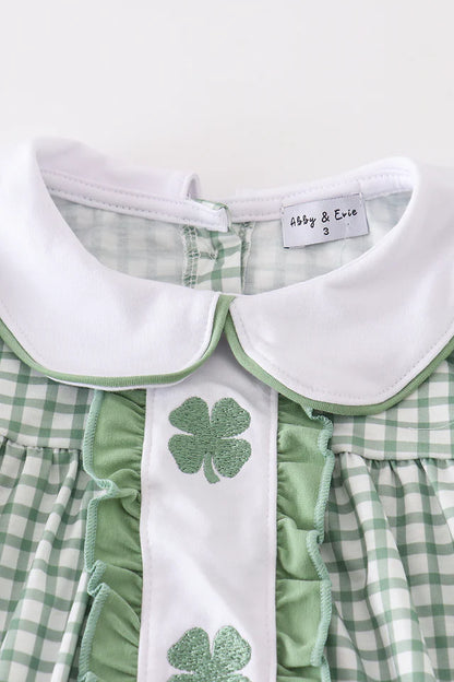 Green Clover Embroidered Girl Pants Set