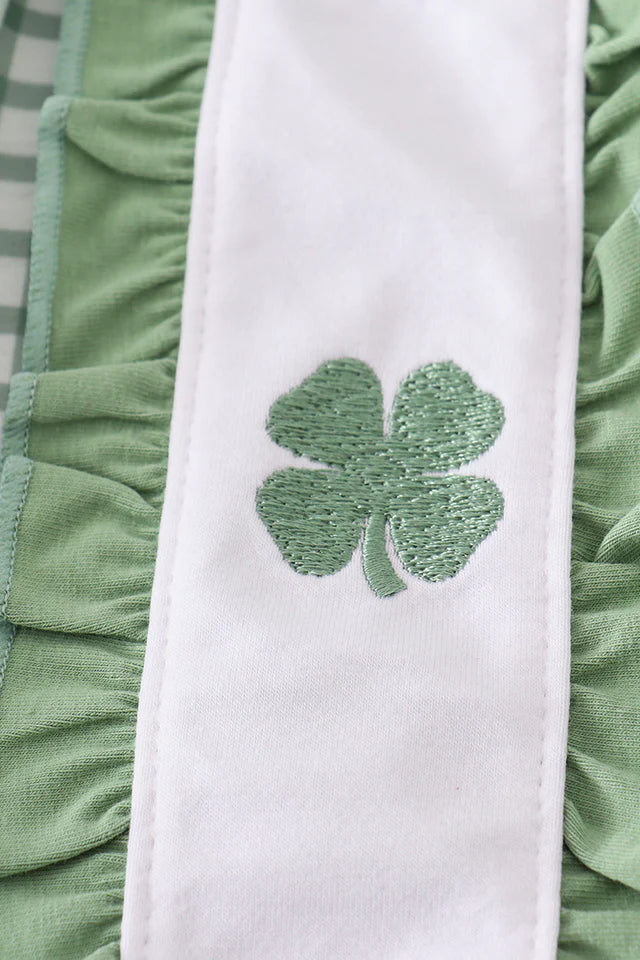 Green Clover Embroidered Girl Pants Set