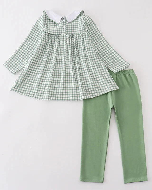 Green Clover Embroidered Girl Pants Set