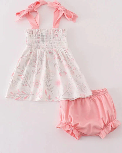 Pink Blush Meadow Smocked Girl Bloomers Set