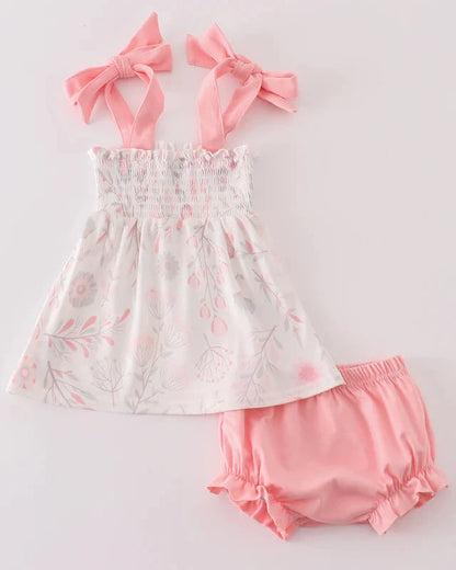 Pink Blush Meadow Smocked Girl Bloomers Set