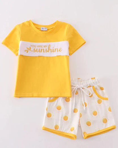 You Are My Sunshine Embroidered Yellow Boy Shorts Set