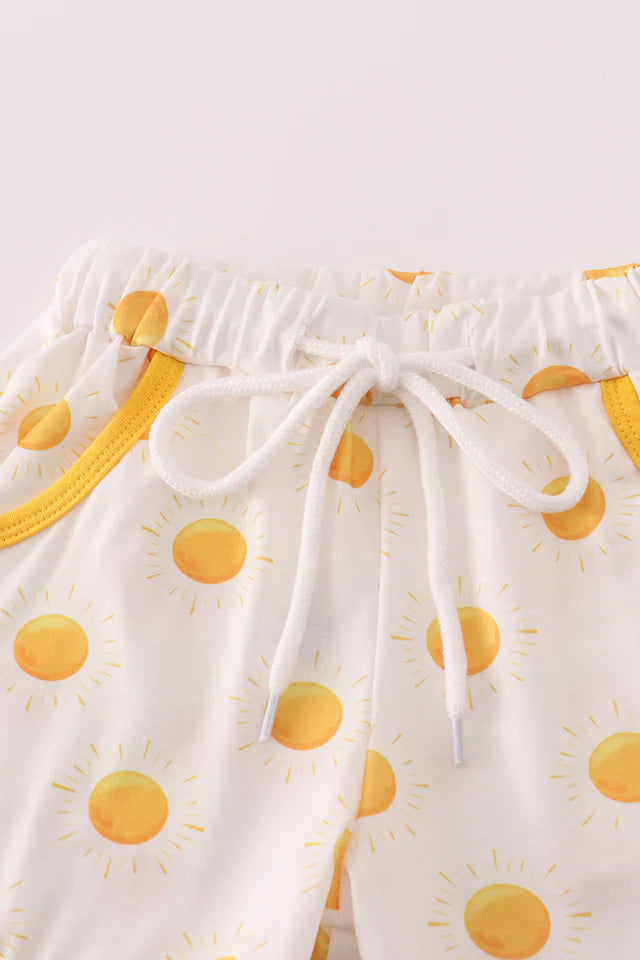 You Are My Sunshine Embroidered Yellow Boy Shorts Set