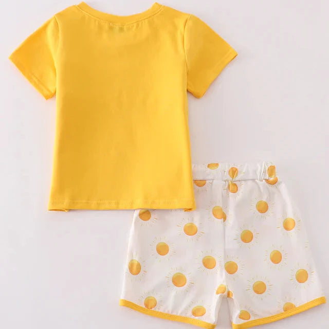 You Are My Sunshine Embroidered Yellow Boy Shorts Set