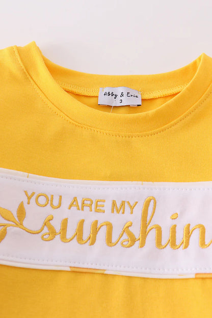 You Are My Sunshine Embroidered Yellow Boy Shorts Set