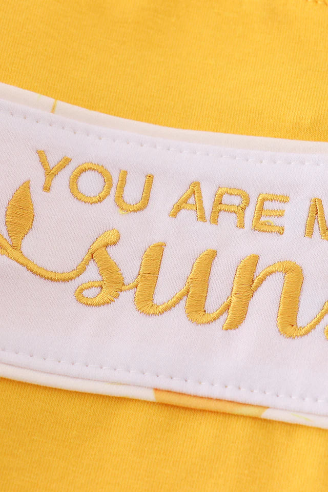 You Are My Sunshine Embroidered Yellow Boy Shorts Set