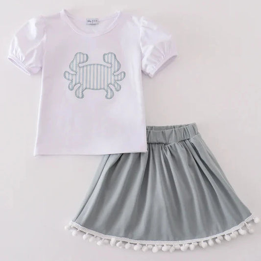 Crab Applique Girl Skorts Set