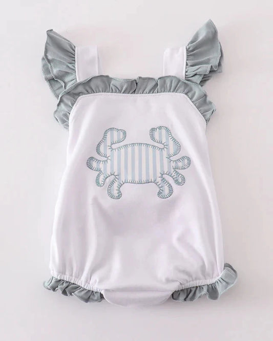 Crab Applique Ruffle Girl Bubble