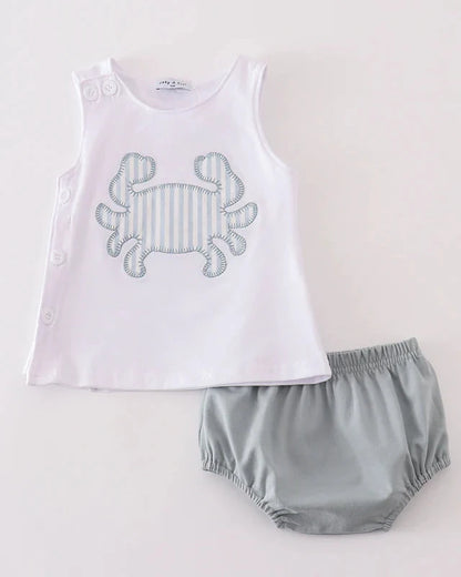 Crab Applique Boy Bloomers Set