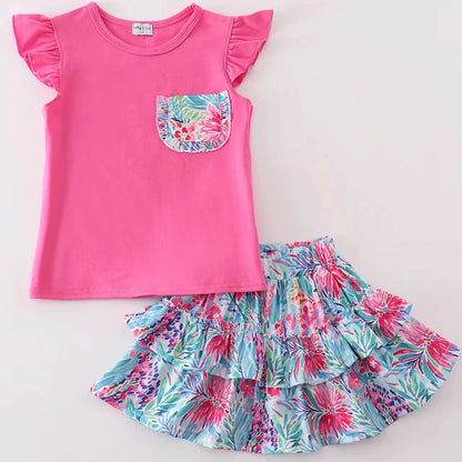 Pink Floral Bliss Girl Skirt Set