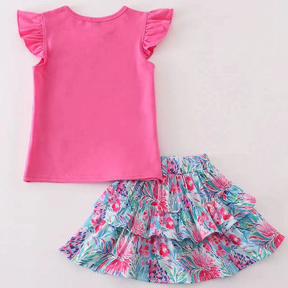 Pink Floral Bliss Girl Skirt Set