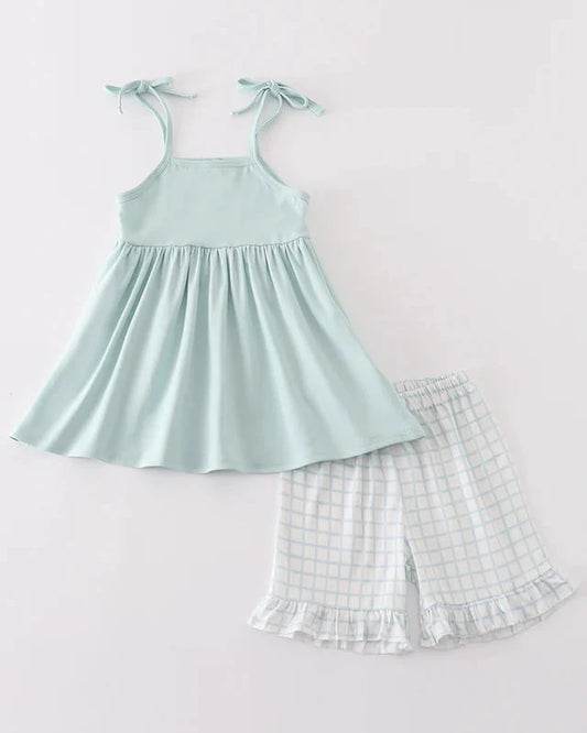 Donna Blue Checkered Girl Shorts Set