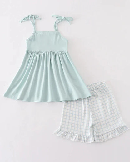 Donna Blue Checkered Girl Shorts Set