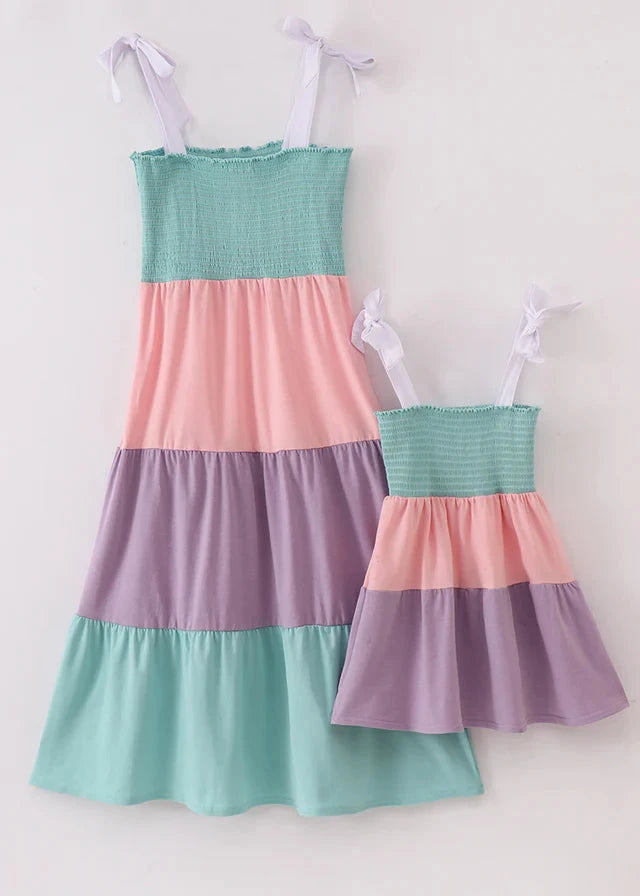 Evie Pastel Multicolor Tiered Mom+Me Smocked Dress