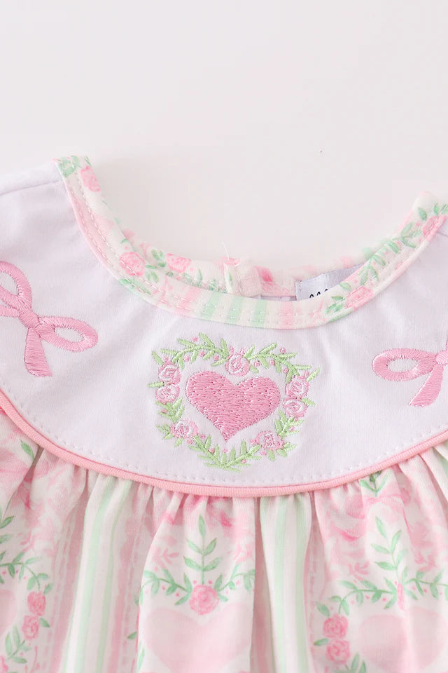 Valentine Hearts + Bows Embroidered Girl Bloomer Set