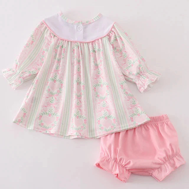 Valentine Hearts + Bows Embroidered Girl Bloomer Set