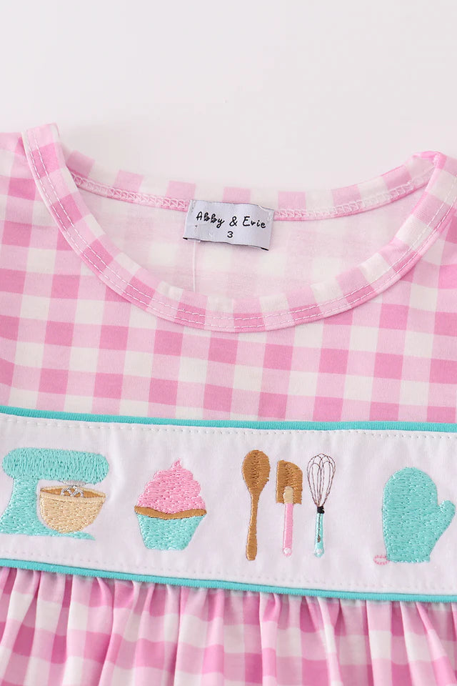 Let’s Bake Embroidered Pink Gingham Girl Shorts Set