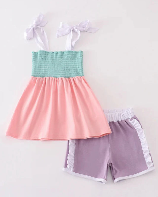 Erin Multicolor Smocked Girl Shorts Set