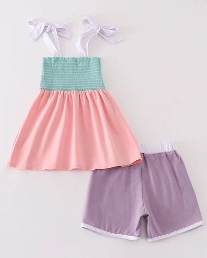 Erin Multicolor Smocked Girl Shorts Set