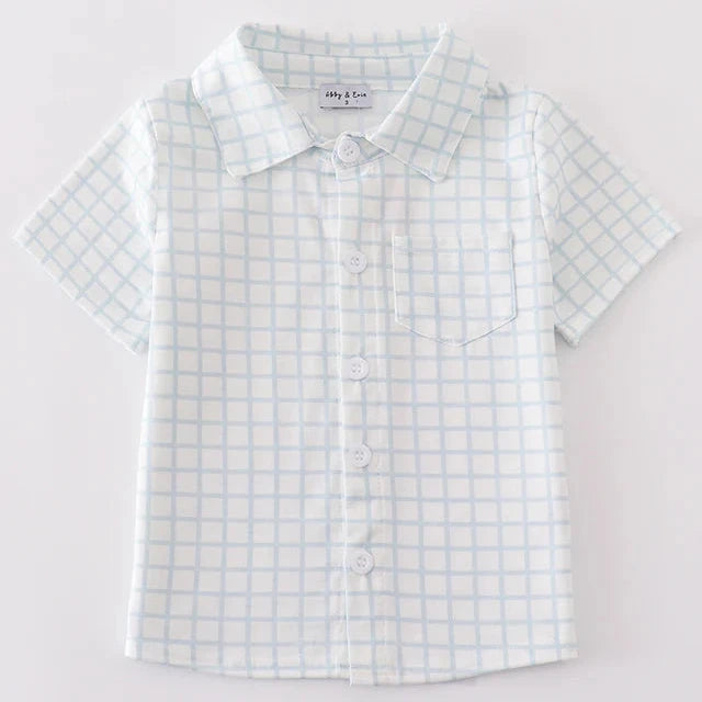 Tate Blue Checkered Boy Button Down Shirt