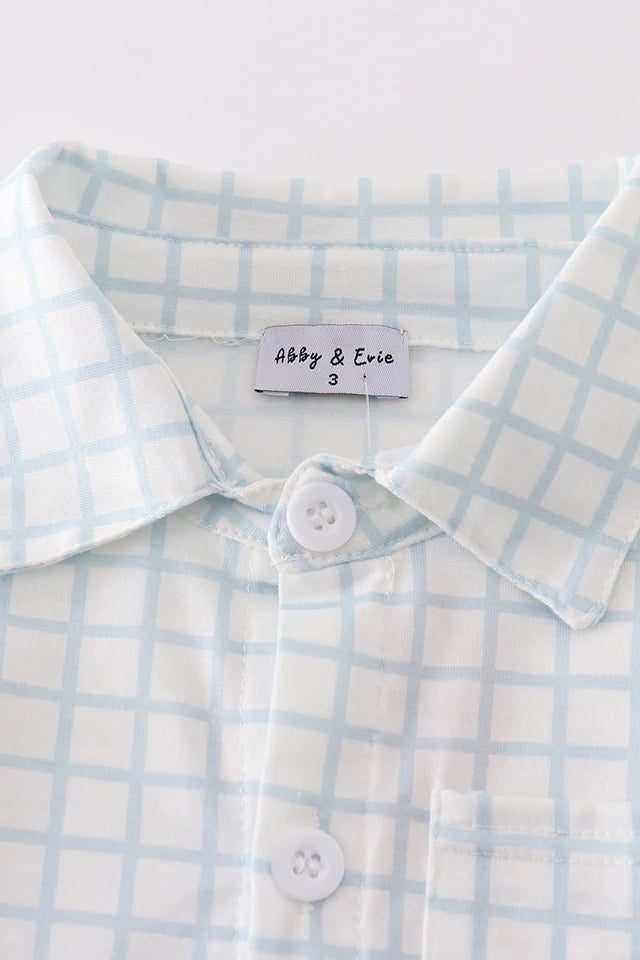 Tate Blue Checkered Boy Button Down Shirt